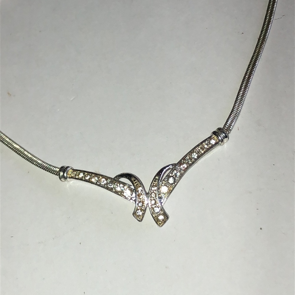 Silver Tone Crystal Accent V-Shaped Necklace